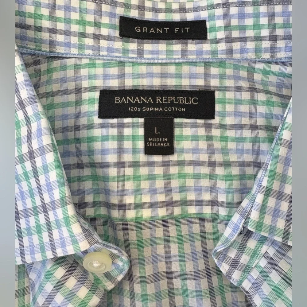 Banana Republic Men’s Green/Black/Blue Plaid Shirt Size L